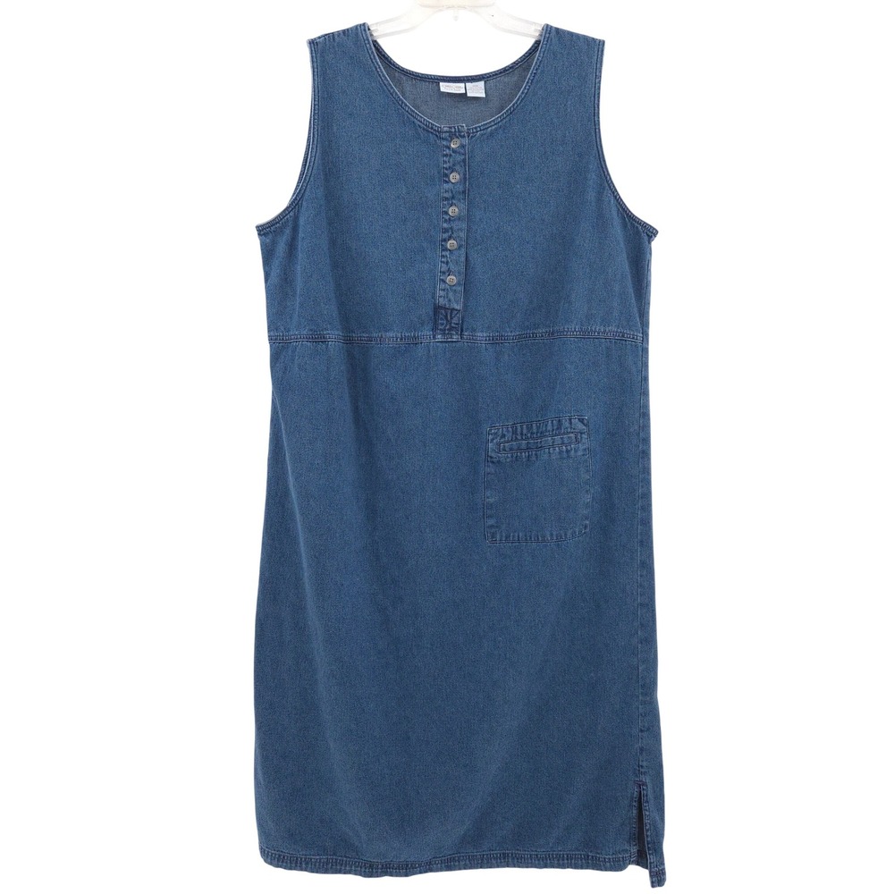 Cherokee‎ Denim Jumper Dress Womens 18W Blue Midi Sleeveless Cotton Vintage